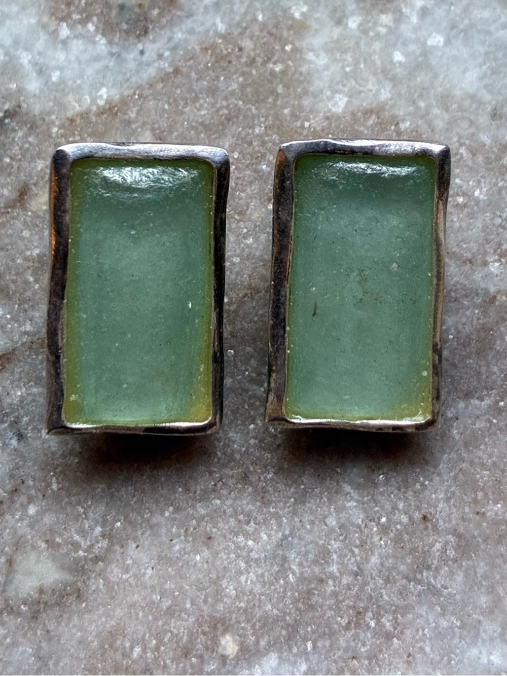 Israeli Stamped silver Earrings w/ Roman Glass